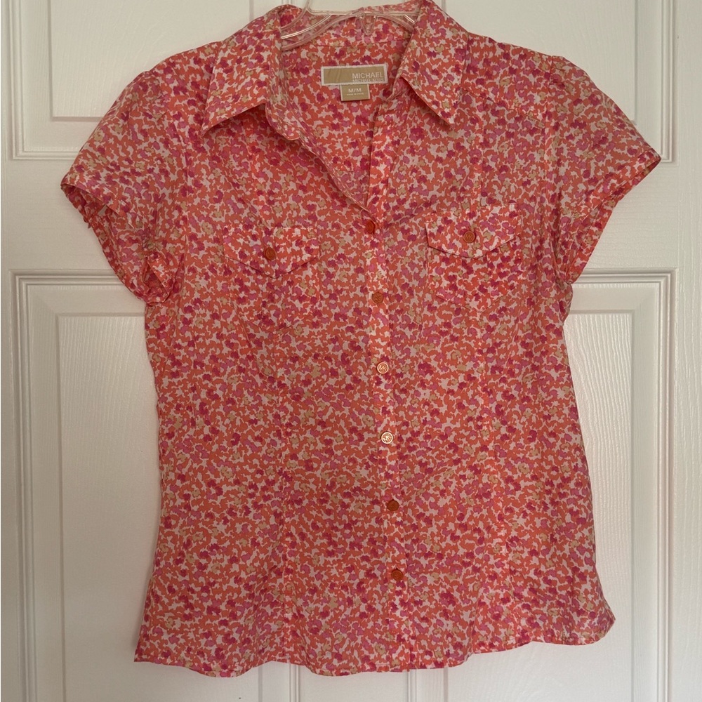 Michael Kors Patterned Short Sleeve Button Up, Size M